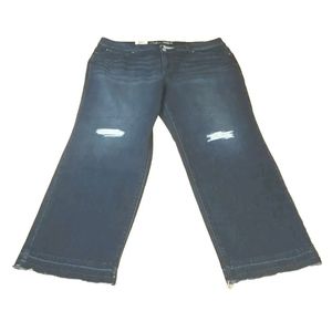 INC Plus Jeans Tummy Control Blue Stretch Denim Distress Raw Hem Woman Plus 20W